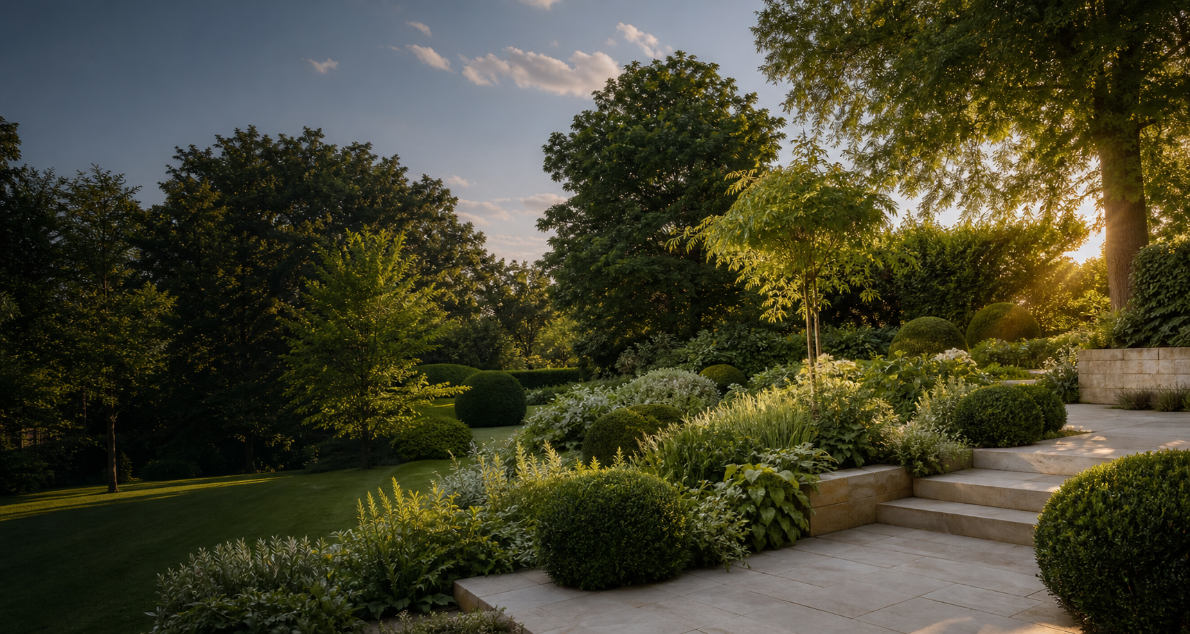 Hochwertig gestalteter Garten mit Natursteinterrasse